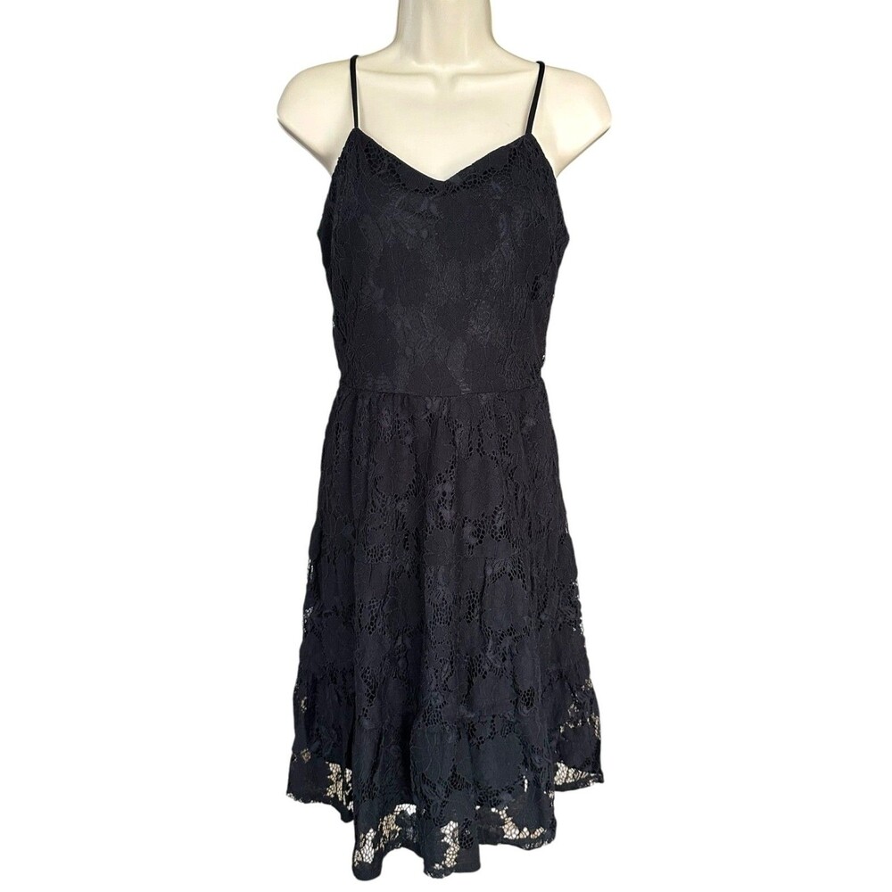 Monteau LA Junior's Lace Dress Sleeveless Lined Adjustable Straps Size S Black